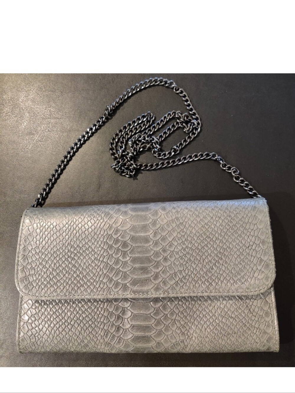 Borse In Pelle Womens Leather Snake Embossed Gray Enveloped